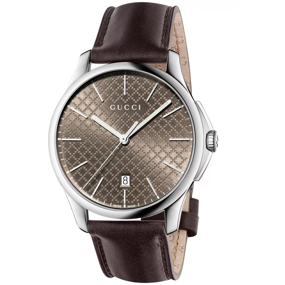 GUCCI WATCH YA126318 MENS G-TIMELESS DARK BROWN LEATHER STRAP 40mm